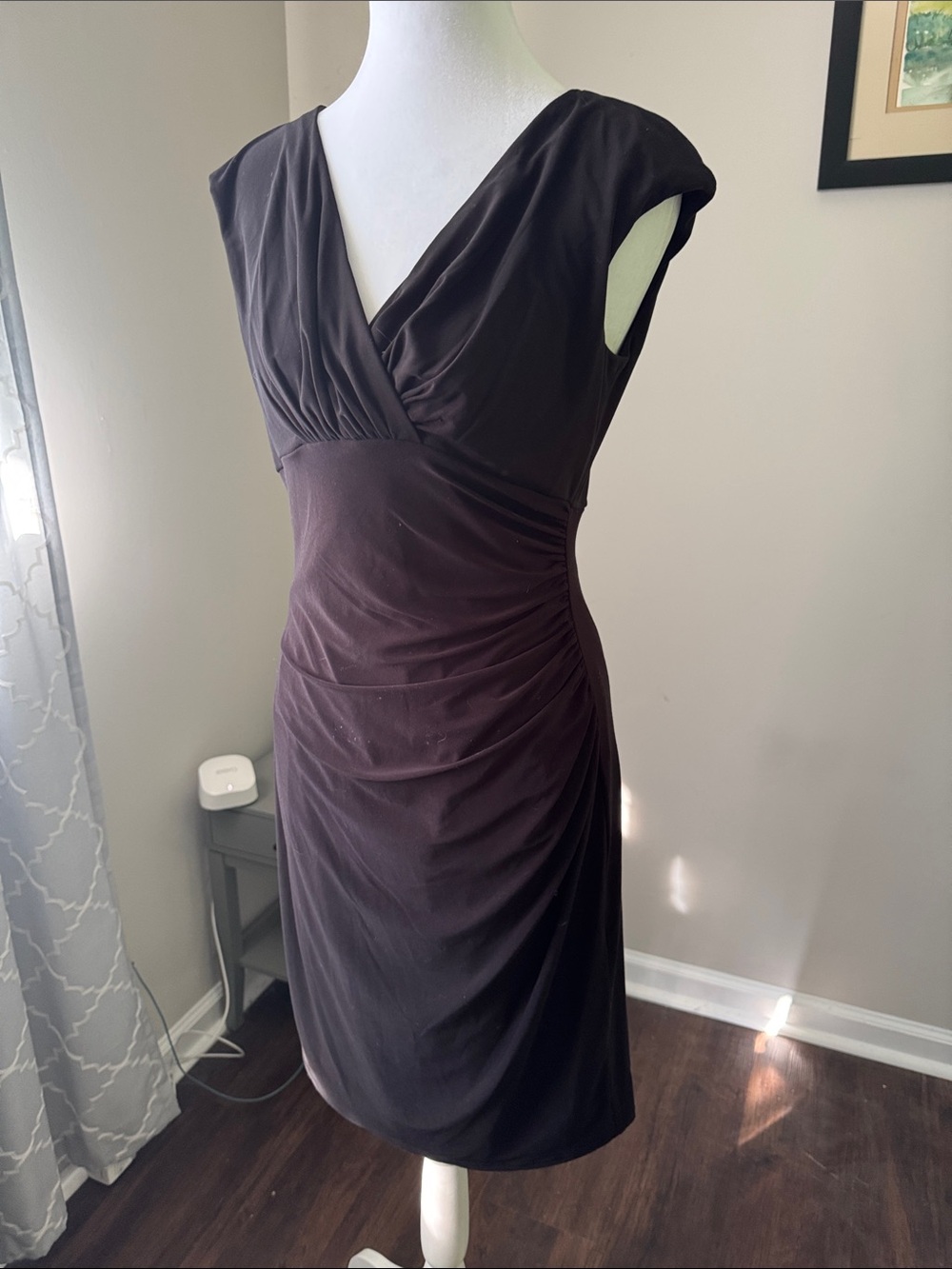 American Living Black Ruched V-Neck Midi Dress